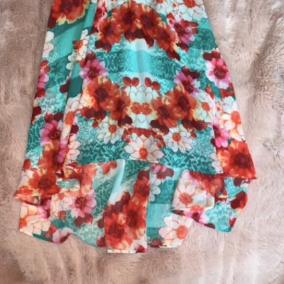 Bisou Bisou Floral Print Turquoise High Low Dress Size 8 - Picture 5 of 12